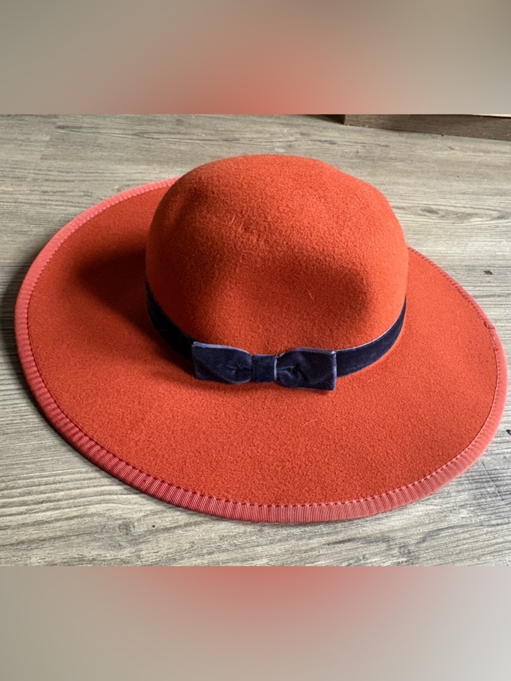 Janie and Jack Orange Wool Floppy Hat with Navy Velvet Band